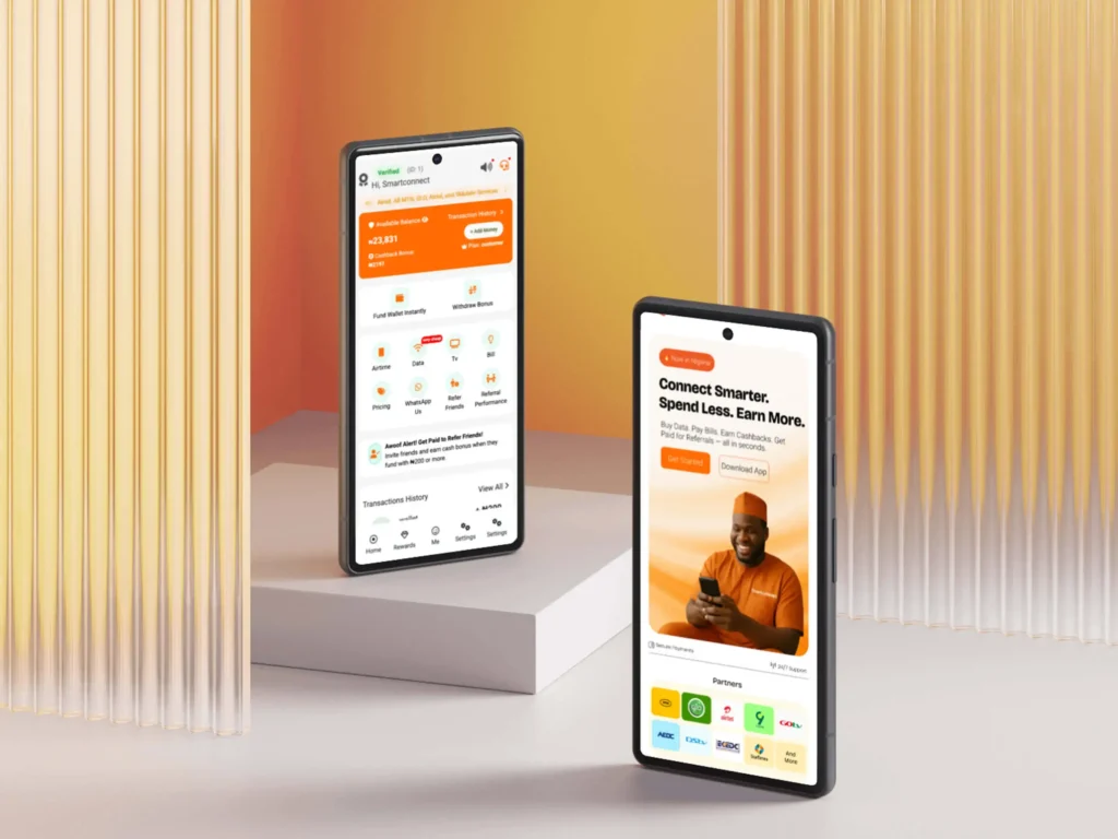 An image of two google pixel phones with smartconnect dashboard and homepage